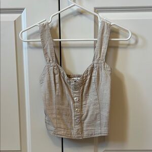 Beige Button-Front Women's Top